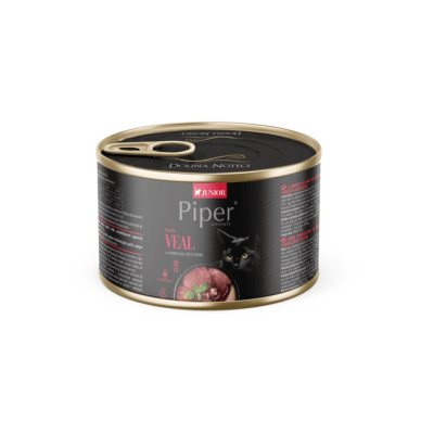 Piper Cat Junior cu Vițel – hrană umedă completă pentru pui de pisică, conservă 185 g